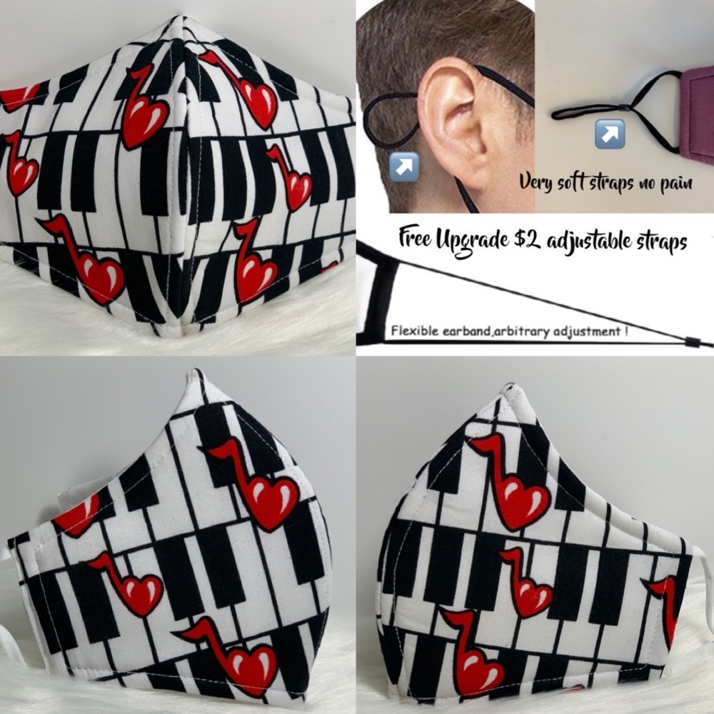 Musical Love Notes on Piano Keys Adult face mask